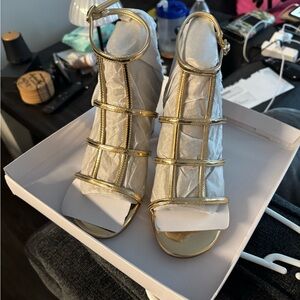 Marc Fisher Gold and White Strappy Heels